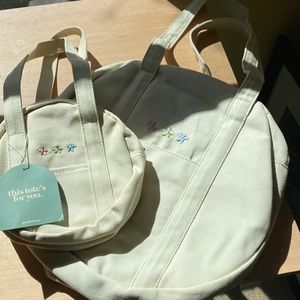 Good Totes Good Times Circle tote and mini tote in cream, new with tags